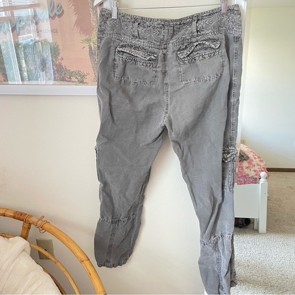 Sundance More Than Cargo Gray Linen Cotton Embroidered Boho Utility Pants - Picture 8 of 8